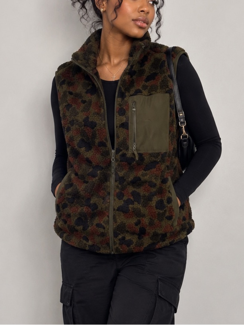 Old Navy Olive Camo Sherpa Zip Vest